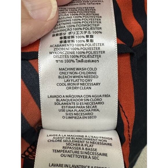 Michael Kors Women’s Sz L Navy Orange Striped Top Long Sleeve V-Neck - Picture 12 of 15